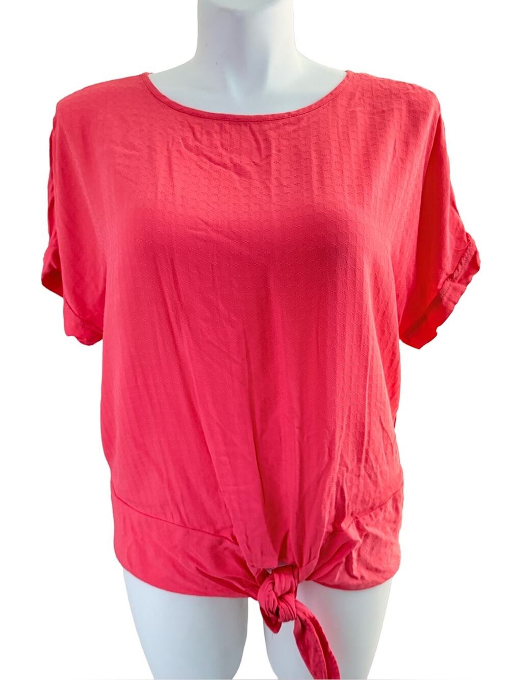 Coral Large top loose fit minimalist normcore casual Tie Front Top Buffalo David